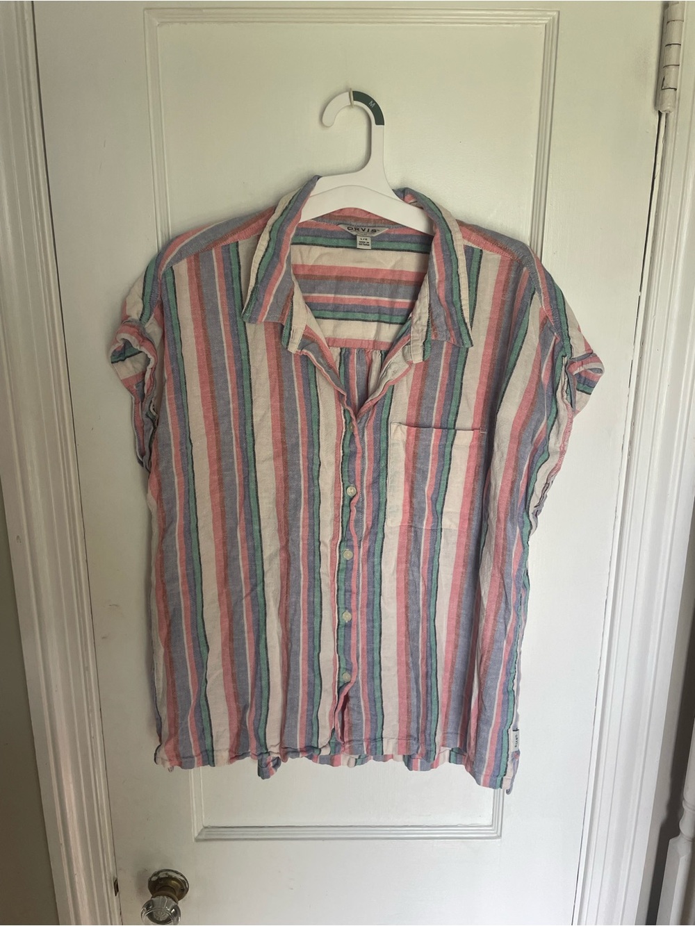 Orvis multicolor striped linen blend button-up shirt Sz L